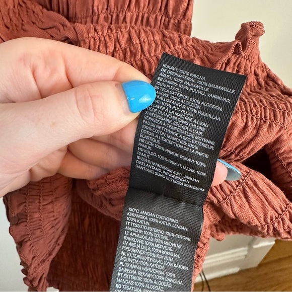 H&M | Rust Colored Balloon Sleeve Smocked Cotton Jersey Dress Large NWT - Picture 7 of 8